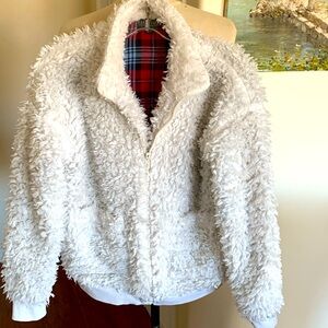 Salvage White Teddy Jacket Plush Texture Casual Fit this runs big.